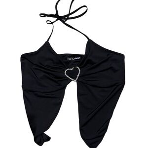 Fashion Nova Black Halter with Heart Accent
